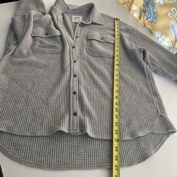 Aerie Lumberjane Cabincore Waffle Knit Button Down Oversized Shirt Women XS Gray - Picture 7 of 7